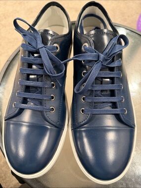 Lanvin Navy Leather Low-Top Sneakers